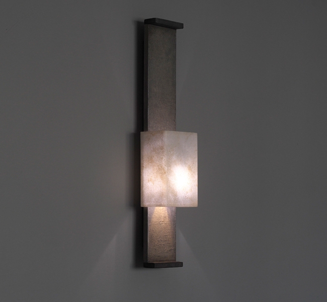 Ultra Slim Architectural Wall Light, Nuit de Chine Wall Light, Stone Effect Wall Light, with hand made paper shade, made by contemporary lighting designer Hannah Woodhouse for the sailing yacht Inukshuk, shown at Monaco Yacht Show in 2103.