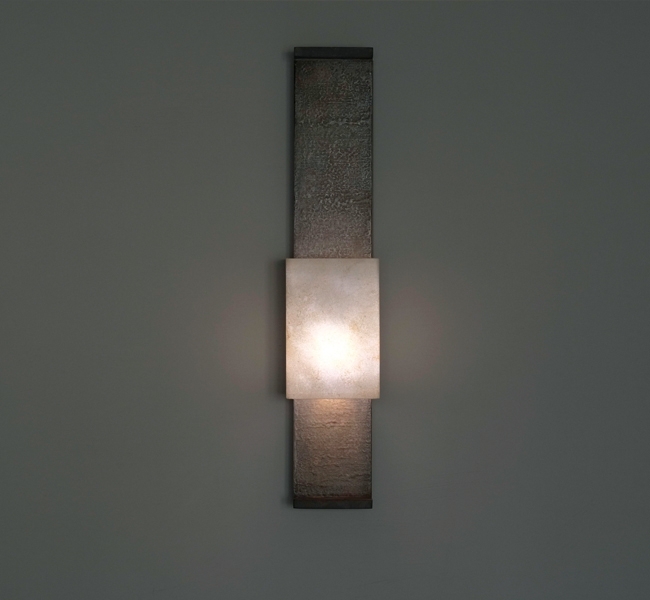 Ultra slim hand made Wall Light, Nuit de Chine wall light in granite, with bronze ends, hand made paper shade, made by artist Hannah Woodhouse for Adam Lay Studio, custom built sailing yacht Inukshuk, shown at Monaco Yacht Show and which recently won awar