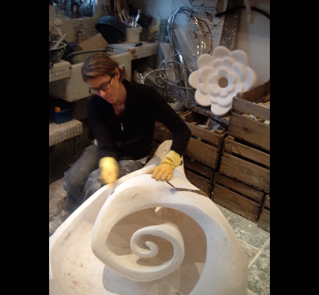 HW working on plaster original of Giant Shell